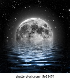 Fantasy Wallpaper Blue Moon Over Water Stock Photo 71038276 | Shutterstock