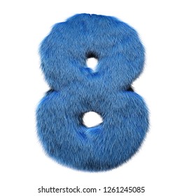 Blue Furry Number 8 EIGHT 3D Render Illustration Isolated On White Background