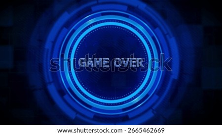 Blue Futuristic Circular Interface Game Over Screen with Glowing Text video game gaming