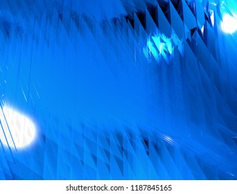 Blue futuristic shape. Computer generated abstract background. 3D rendering geometric technology illustration. Glass polygonal triangle. Shards of ice. Virtual reality lights mirrors pattern design.
