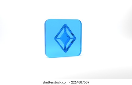 Blue Gem Stone Icon Isolated On Grey Background. Jewelry Symbol. Diamond. Glass Square Button. 3d Illustration 3D Render.