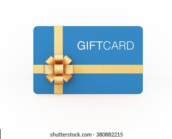 Blue Gift Tag On White Background With Gold Ribbon Written 