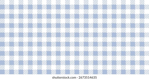 Blue gingham checkered pattern background. Seamless pastel blue plaid design. Soft and sweet vintage aesthetic. Blue white gingham check tablecloth picnic style traditional.