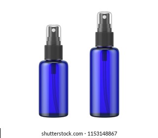 Blue Glass Bottle Spray Isolated On White Background, 3D Rendering