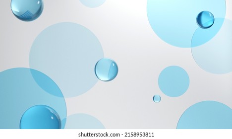 Blue Glass Clear Circle Plate Of Background For Cosmetic Product, Abstract Wallpaper Scene With Ball, Aqua Transparent, 3d Illustration Rendering