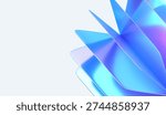 Blue glass folder imitation render with layered folded paper structure. Futuristic abstract fan shape with sharp polygon edges in modern tech style. 3d rendering illustration