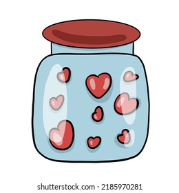 Blue Glass Jar With Red Hearts Inside