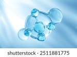 Blue glass spheres, abstract molecules, 3d rendering. 3d illustration.