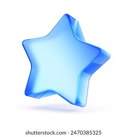 Blue glass star icon isolated on white - 3d rendering