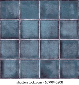 Blue Glazed Ceramic Tile, Crackle Glass Mosaic Tile, Background With Glazed Tile Texture