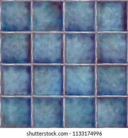 Blue Glazed Ceramic Tile, Crackle Glass Mosaic Tile, Background With Glazed Tile Texture