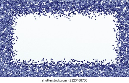 Blue Glitter Border On White Paper Background, Ideal For Announcements For Parties, Weddings, Birthdays.