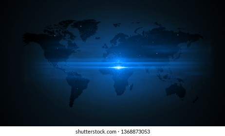 Blue global world map of blue background. World map of blue dots.