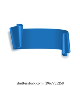 Blue Glossy Paper Ribbon Isolated On White Background. 3d Rendering