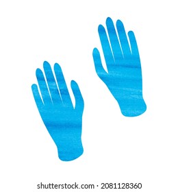 Blue Gloves. Watercolor Illustration Of Medical Gloves. Suitable For Use As An Icon Or Symbol, As An Element For Sites And Design Thematic Blogs, Infographics 