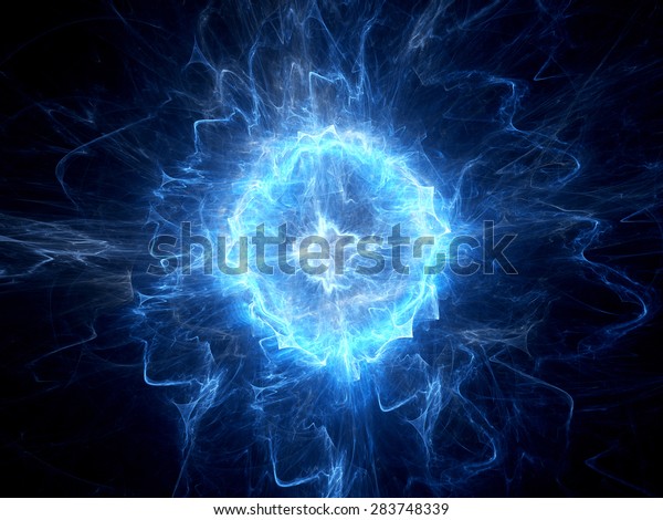 Blue glowing ball lightning, computer\
generated abstract\
background