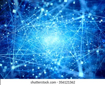 Blue Glowing Connections In Space With Particles, Big Data, Computer Generated Abstract Background