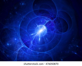 Blue Glowing Energy Source In Space, Galactic Civilization, Computer Generated Abstract Background