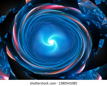 Blue Glowing Galactic Spinning Wheel, Computer Generated Abastract Background, 3D Rendering