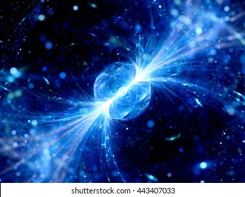 Blue Glowing Gamma Ray Burst In Space, Quasar, Computer Generated Abstract Background