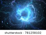 Blue glowing giant lightning energy field in space, computer generated abstract background, 3D rendering