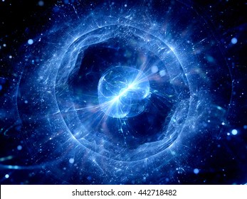 Blue Glowing Gravitaional Wave With Gamma Ray Force Field, Computer Generated Abstract Background