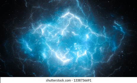Blue glowing high energy lightning, computer generated abstract background, 3D rendering