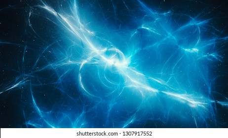 Blue Glowing High Energy Plasma Force Field In Space, Computer Generated Abstract Background, 3D Rendering