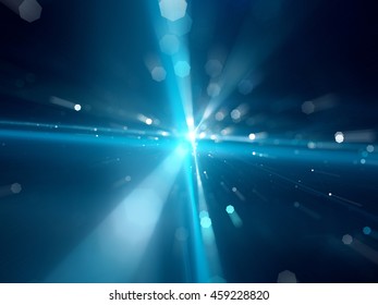 Blue Glowing Interstellar Travel Or Fiber Optics With Particles, Computer Generated Abstract Background