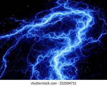 Blue Glowing Lightening Fractal, Computer Generated Abstract Background