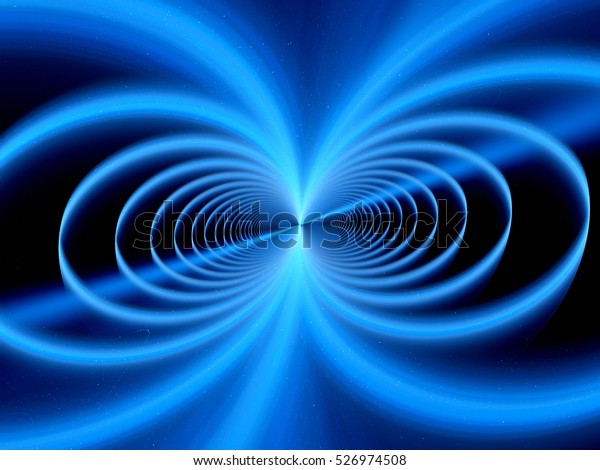 Blue glowing magnetic field\
fractal, computer generated abstract background, 3D\
rendering