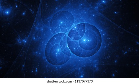 Blue glowing multidimensional bubbles in space, interstellar travel, computer generated abstract background, 3D rendering