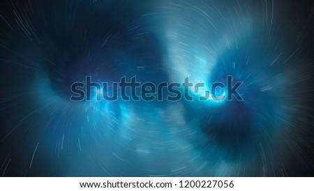 Blue glowing nebula with dashed force field trajectories, computer generated abstract background, 3D rendering