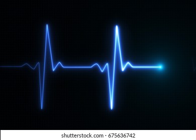 Blue glowing neon heart pulse graphic illustration
