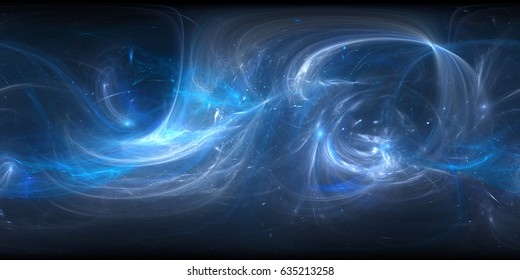 Blue glowing plasma in space, 360 degree panorama, computer generated abstract background, 3D rendering