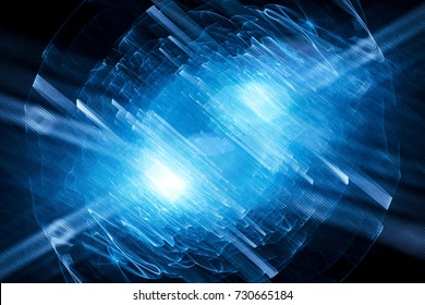 Blue Glowing Quantum In Excited State Bursting Light, Computer Generated Abstract Background, 3D Rendering