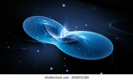 Blue Glowing Qubit, Quantum Bit, Quantum Computing And Encryption, Computer Generated Abstract Background, 3D Rendering