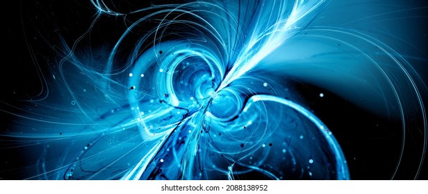 Blue Glowing Spinning Neutron Star With Strong Electromagnetic Force Field In Space, Computer Generated Abstract Background, 3D Rendering