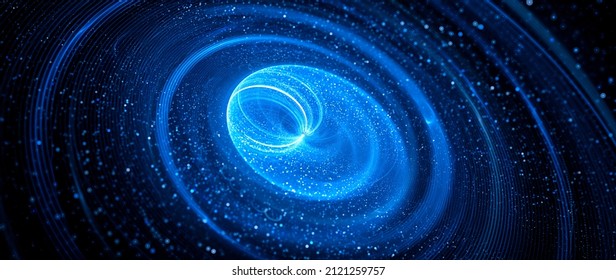 Blue glowing spinning spreader, computer generated abstract widescreen background, 3D rendering