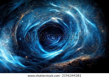 Blue and gold black glowing multidimensional portal illustration . [[stock_photo]] © 