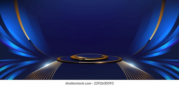 Blue Golden Stage Award Background. Trophy on  Luxury Background. Modern Abstract Design Template. LED Visual Motion Graphics. Wedding Marriage Invitation Poster - Powered by Shutterstock