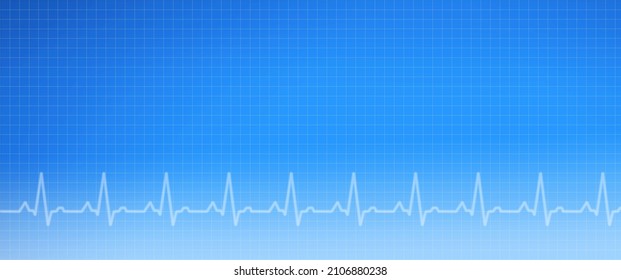 A Blue Gradient Background In Banner Format With A Grid And EKG Graph. 