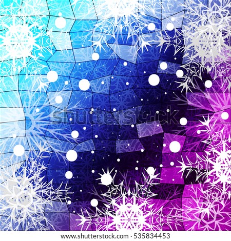 blue gradient christmas background with White snowflakes on polygonal pattern, raster illustration. Mery Christmas and Hapy New year theme. For greeting card, presentation, design