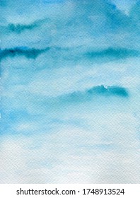blue gradient watercolor background, abstract sky or ocean in watercolor illustration with grunge texture
