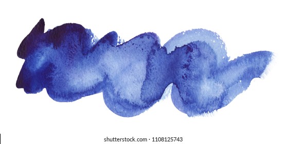 Blue Gradient Zigzag Brush Stroke Painted In Watercolor On Clean White Background