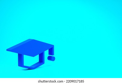 Blue Graduation Cap Icon Isolated On Blue Background. Graduation Hat With Tassel Icon. Minimalism Concept. 3d Illustration 3D Render.