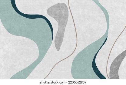 Blue and gray geometric line art pattern, gray background, carpet design