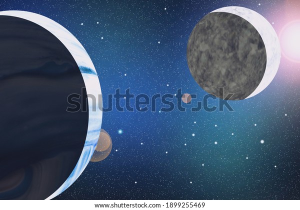 Blue and gray\
planet on a blue space\
background
