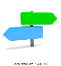 Blue and Green Arrows Road Sign 3D Illustration Fork Concept