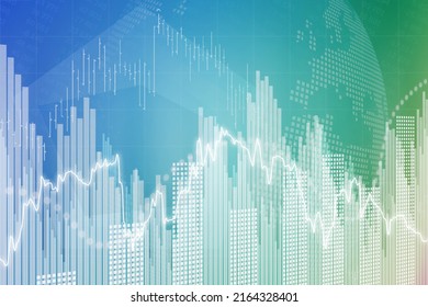 Blue And Green Finance Background. 3D Render. Soft Focus. Global Economy Concept